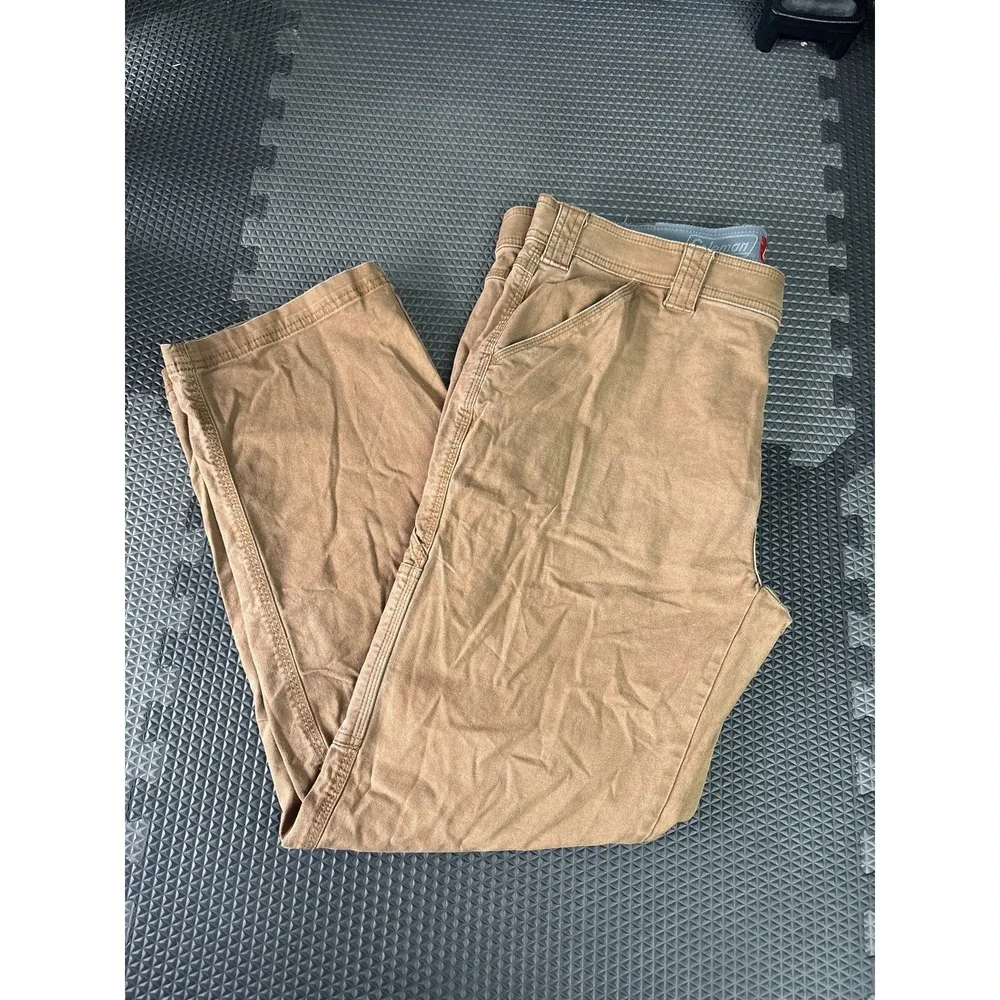 Coleman Men's Tan Canvas Carpenter Work Pants Size 38x32 Relaxed Fit